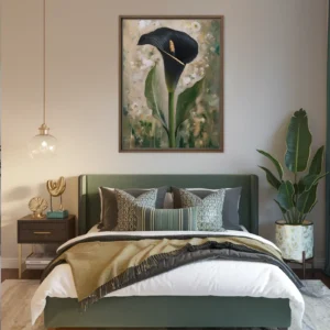 Big Tall Call Lily Canvas Cozy Bedroom Wall Decor Green Gold Black
