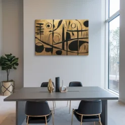 Contemporary Black Gold Geometric Abstract Canvas Office Wall Decor