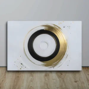 Contemporary Gold Black White Minimalist Abstract Circle Canvas Wall Art