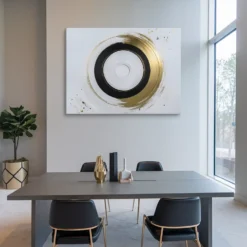 Contemporary Office Gold Black White Abstract Circle Canvas Minimalist Wall Art