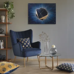 Cosmic Polyhedron Canvas Print Luxe Lounge Room Wall Decor Gold and Dark Navy Blue