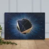Cosmic Polyhedron Canvas Wall Art Large Gold and Navy Blue Geometric Abstract Decor