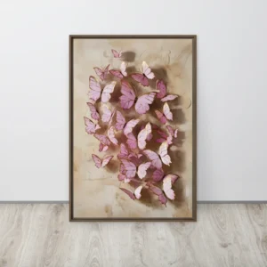 Elegant Pink Butterflies Gold Outline Canvas Art Whimsical Framed Wall Decor Vertical Large