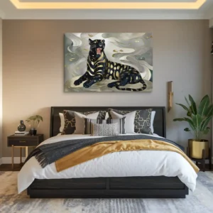 Gilded Black Panther Painting Gold Silver Canvas Bedroom Wall Art