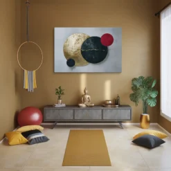 Gold Black Red Abstract Circle Art Yoga and Meditation Room Large Canvas Wall Decor
