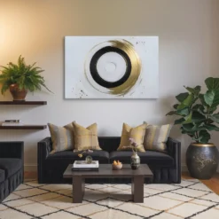 Gold Black White Abstract Circle Canvas Wall Hanging Living Room Decor
