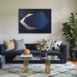 Gold Navy Blue Constellation Geometric Canvas Print Modern Luxe Living Room