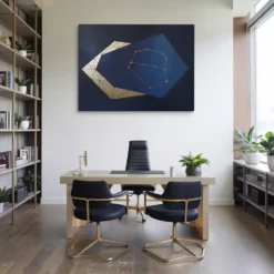 Gold Navy Blue Geometric Constellation Canvas Wall Hanging Art Modern Office