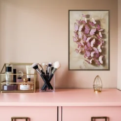 Gold Outlined Pink Butterflies Art Personal Home Beauty Parlour Room Wall Decor