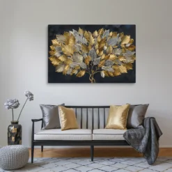 Gold Silver Leave Canvas Art Minimalist Wall Decor Waiting Room