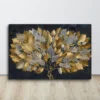 Gold and Silver Leaves Canvas Wall Art: Elegant Botanical Décor Modern Homes
