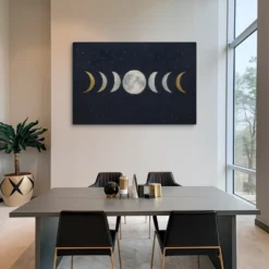Large Gold and Silver Moon Phase Canvas Office Wall Art