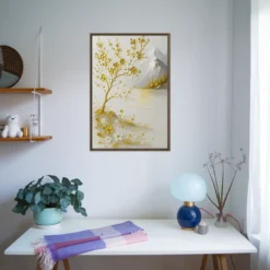 Gold White Floral Waterscape Framed Canvas Art Study Room