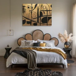 Gold and Black Abstract Canvas Art – Boho Master Bedroom Wall Décor