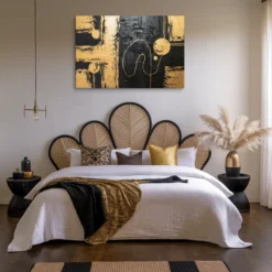 Gold and Black Modern Luxury Abstract Canvas Farmhouse Bedroom Wall Decor