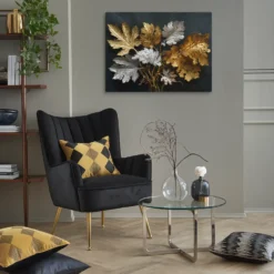 Gold and Silver Leaves Canvas Wall Art Luxe Lounge Room Decor