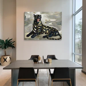 Golden Black Panther Canvas Wall Art Wildlife Office Decor