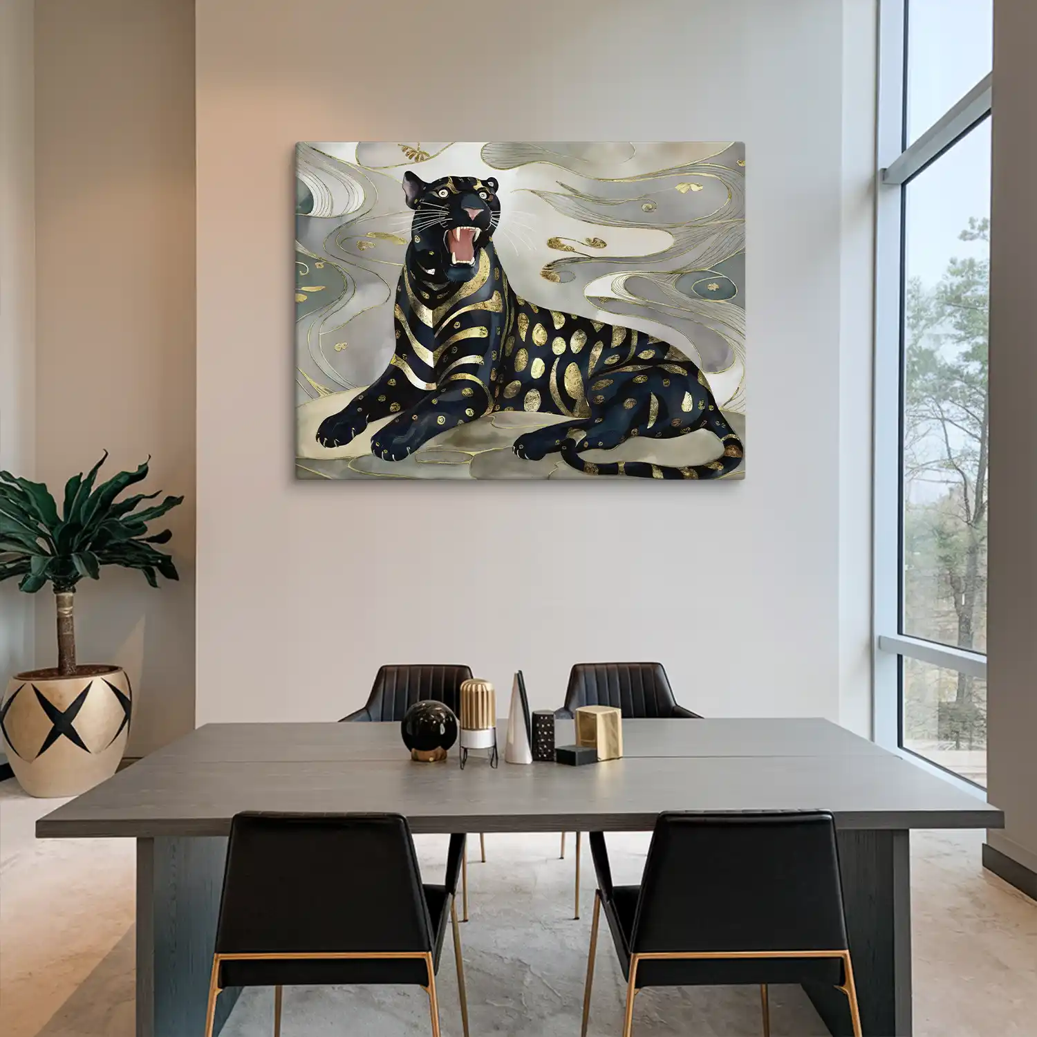Golden Black Panther Canvas Wall Art Wildlife Office Decor