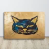 Dream Golden Cat Abstract Canvas Art: Dark Blue and Yellow Wall Decor for Bedroom, Meditation and Yoga Studio
