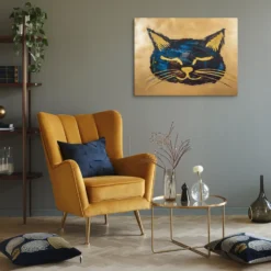 Golden Cat Dream Abstract Canvas Art Luxe Lounge Wall Hanging