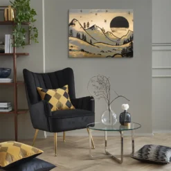 Golden Dusk Peaks Canvas Print Minimalist Lounge Decor