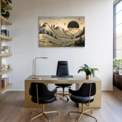 Golden Dusk Peaks Landscape Minimalist Office Canvas Wall Art