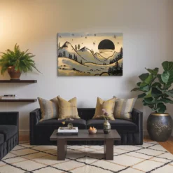 Golden Dusk Peaks Mountain Sunset Minimalist Canvas Wall Art Living Room