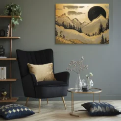 Golden Landscape with Black Canvas Art Lounge Room Wall Decor