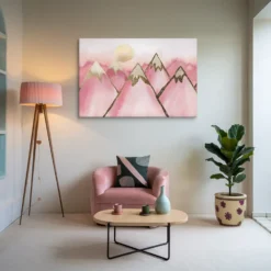 Golden Mountain Peaks and Pink Landscape Canvas Wall Art