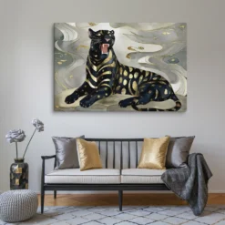 Huge Minimalist Living Room Gilded Panther Canvas Wall Decor