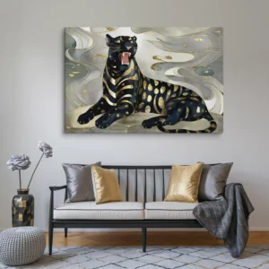 Huge Minimalist Living Room Gilded Panther Canvas Wall Decor