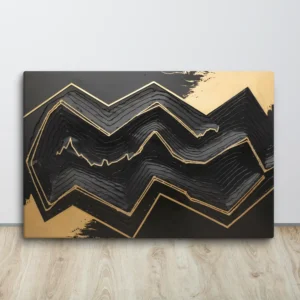 Large Abstract Topographic Wall Art 3D Gold on Textured Black