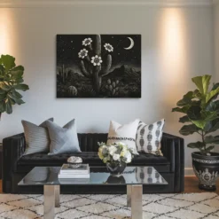 Large Black White Desert Nightscape Canvas Print Modern Living Room Wall Decor