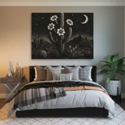 Large Black and White Desert Nightscape Canvas Art Master Bedroom Wall Decor Above headboard