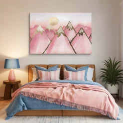 Large Blush Pink and Gold Foil Mountain Canvas Master Bedroom Wall Art
