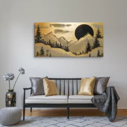 Large Horizontal Mountain Moon Landscape Canvas Wall Hanging Minimalist Room