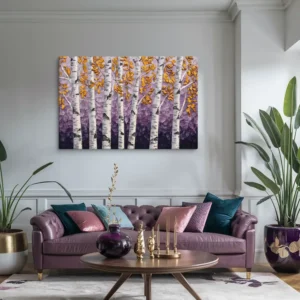 Large Luxury Purple Gold Tree Canvas Wall Art Contemporary Living Room