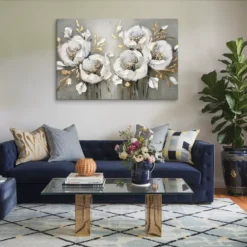 Large Minimalist Opulent Bloom Canvas Wall Art Modern Living Room above sofa