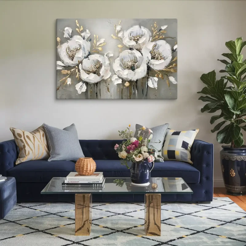 Large Minimalist Opulent Bloom Canvas Wall Art Modern Living Room above sofa