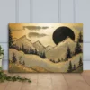 Large Modern Gold Black Landscape Canvas Art Serene Mountain Wall Décor with Celestial Accents