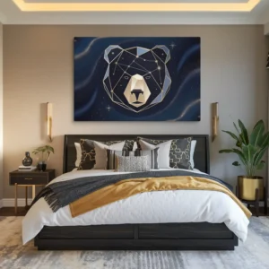 Large Navy and Gold Ursa Major Constellation Art Canvas Masculine Wall Décor Master Bedroom