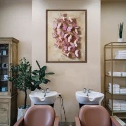 Large Pink Gold Butterflies Framed Canvas Art Salon Wall Decor Tall Vertical
