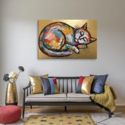 Large Vibrant Abstract Cat Canvas Print