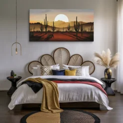 Large Vintage Desert Sunset Landscape Canvas Art Bedroom Southwest Wall Decor Large