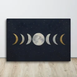 Large Lunar Passage Gold Silver Moon Phase Canvas Wall Art