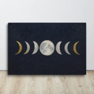 Large Lunar Passage Gold Silver Moon Phase Canvas Wall Art