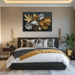 Luxury Botanical Canvas Wall Art Cozy Master Bedroom Decor