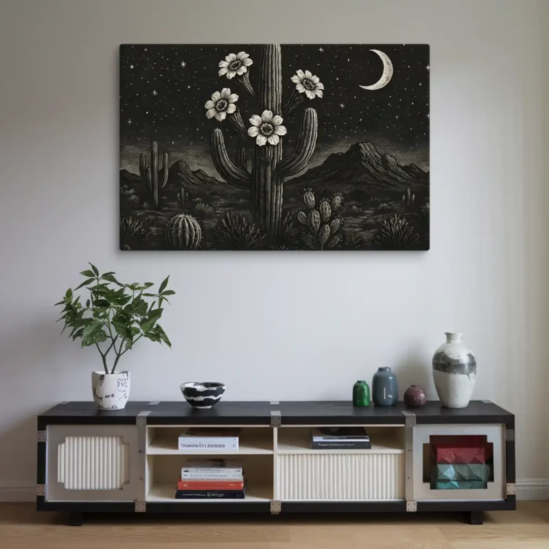 40x60 Massive Desert Nightscape Canvas Art White Black