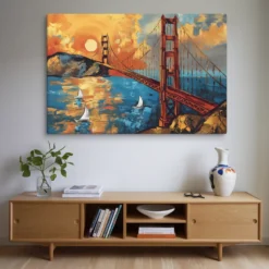 Massive Golden Gate Bridge Sunset Canvas Wall Art Hallway