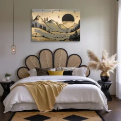 Minimalist Bedroom Wall Decor Golden Dusk Peaks Canvas Print